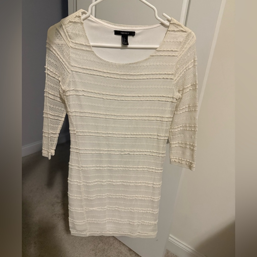 Forever 21 White Textured Long Sleeve Dress